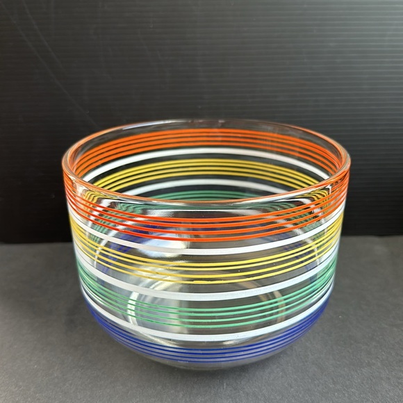 Rainbow Striped Glass Bowl Ice Bucket 6” EUC - Picture 8 of 14